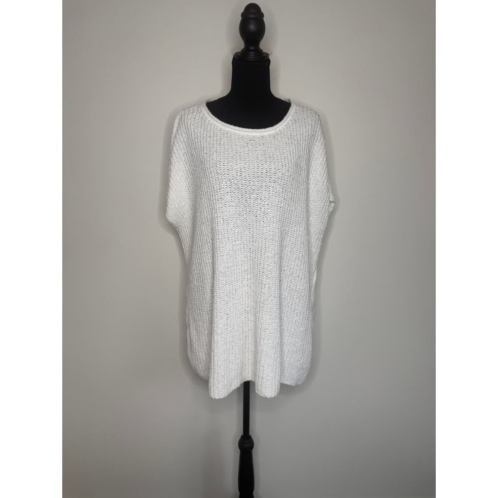 NEW Eileen Fisher Organic Cotton Ballet Neck Knit Top White Boxy Sweater 2X